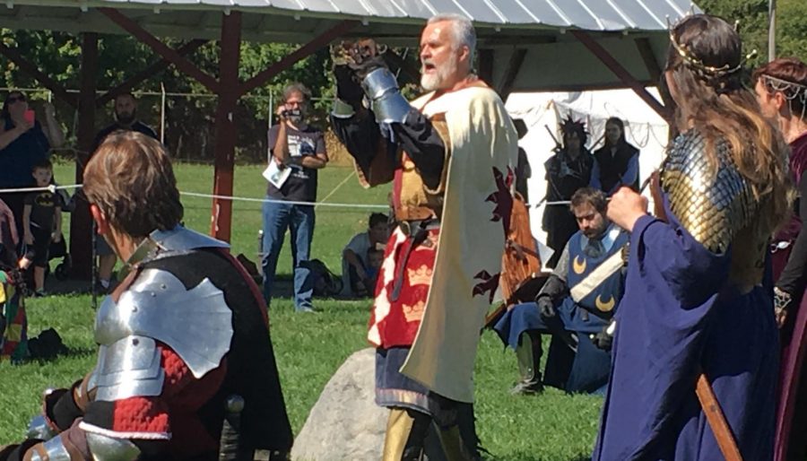 King Arthur makes a proclamation to the Saxon King Hengust for a tournament to decide who shall be King of Camelot. The Knights of the Round Table, Queen Guinevere, and others listen to the most noble Arthur as he fights for peace.   
(Photo by Caila Grigoletti)
