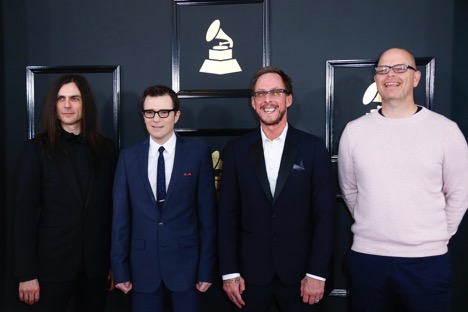 From left, Brian Bell, Rivers Cuomo, Scott Shriner, and Patrick Wilson of Weezer during the arrivals at the 59th Annual Grammy Awards at Staples Center in Los Angeles on Sunday, Feb. 12, 2017. (Marcus Yam/Los Angeles Times/TNS)
