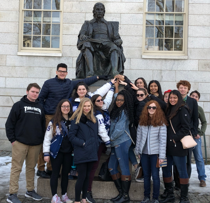 The Debate Team keeps up their tradition with touching Harvard University founder John Harvard’s shoe for luck. This proved to not be very lucky, as only one student for Warren Hills, sophomore Samantha Lewis, won an award.
(Photo by Penny Giamoni) 