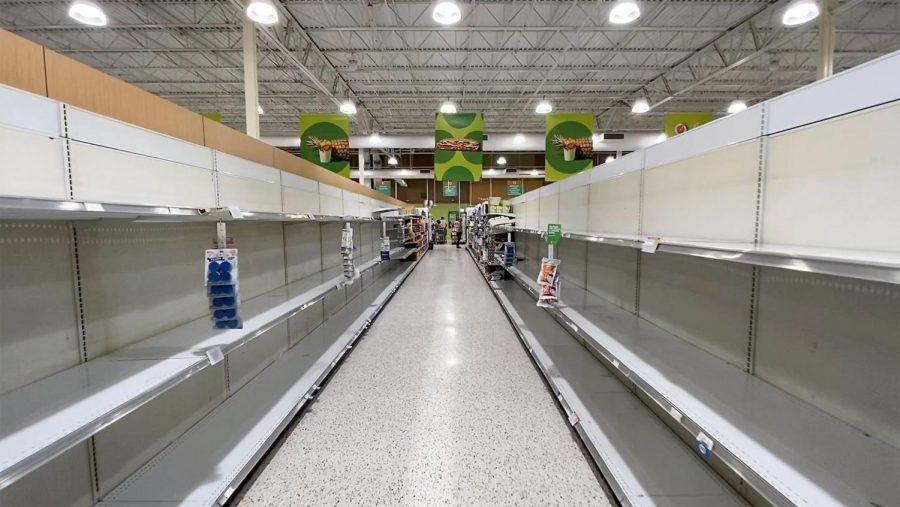 

In St. Petersburg, Florida, “The Northeast Shopping Center Publix had the entire aisle of paper goods, which included paper towels and toilet paper, cleared out by customers at the end of the day Sunday, March 15, 2020.” (JAMES BORCHUCK/Times)
