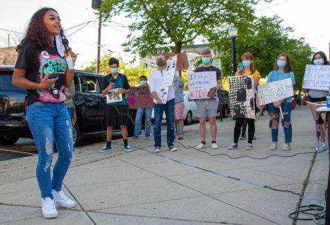 Organizer Mariah Weatherspoon, a sophomore, speaks to a group of about 50 in Washington during a Black Lives Matter protest  in June, 2020. 
