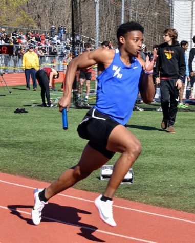  Lossenia Fofana runs the 4x100 meter relay race at the Randolph Relays  at Randolph High School where he ran a 45.20a (Photo Courtesy of Lossenia Fofana)