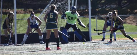 Field Hockey goalie Sydney White saves a shot taken by a North Hunterdon attacker during a game in the fall season. (Photo Courtesy of Cindy Daniel)
