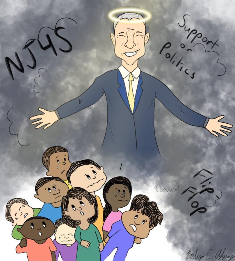 For many New Jersey citizens, Gov. Phil Murphy’s changes of approach concerning the School Based Youth Services Program have called into question his seriousness toward education policy. (Illustration by Bailey E. Asbury)